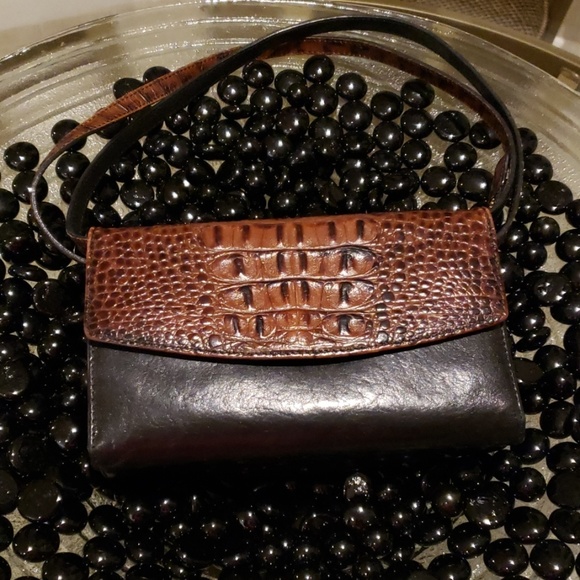 Brahmin Handbags - Brahmin Embossed, Brown on Black, LEATHER Handbag!